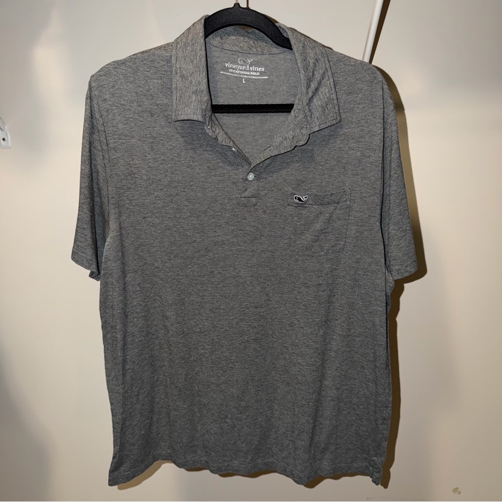 Vineyard Vines Men's Heather Gray Polo with Whale Logo